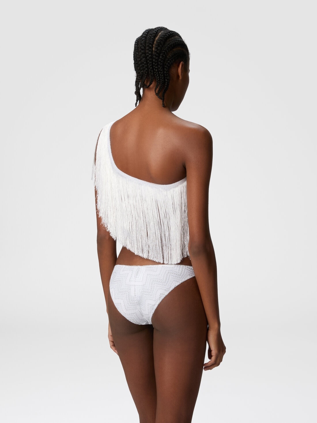 One-shoulder zigzag lamé viscose bikini with fringes - 3