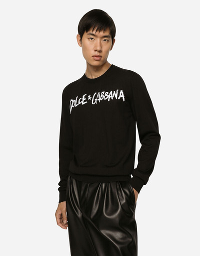 Dolce & Gabbana Round-neck wool sweater with embroidered logo outlook