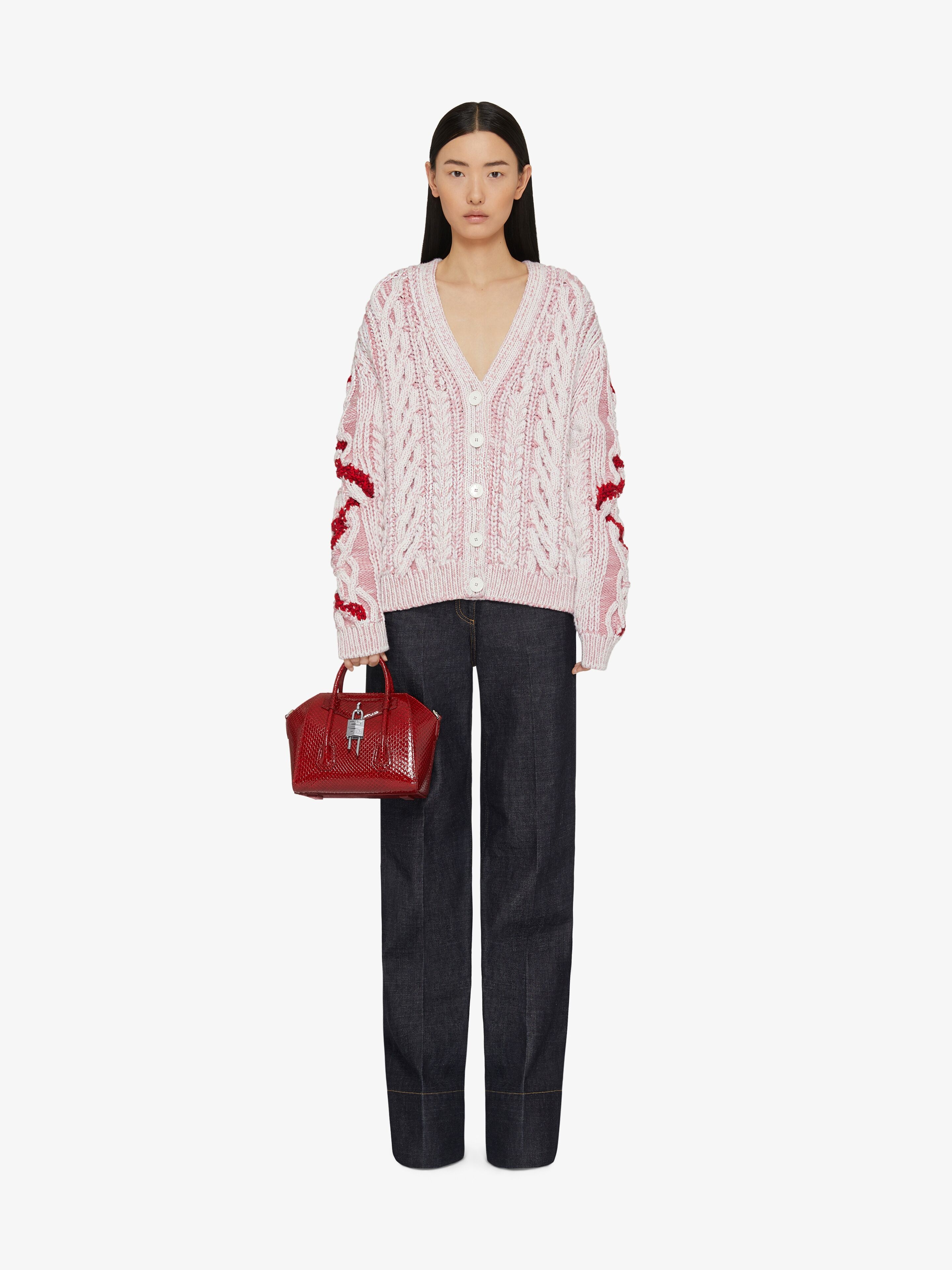 CARDIGAN IN CABLE-KNIT WITH SNAKE JACQUARD - 2