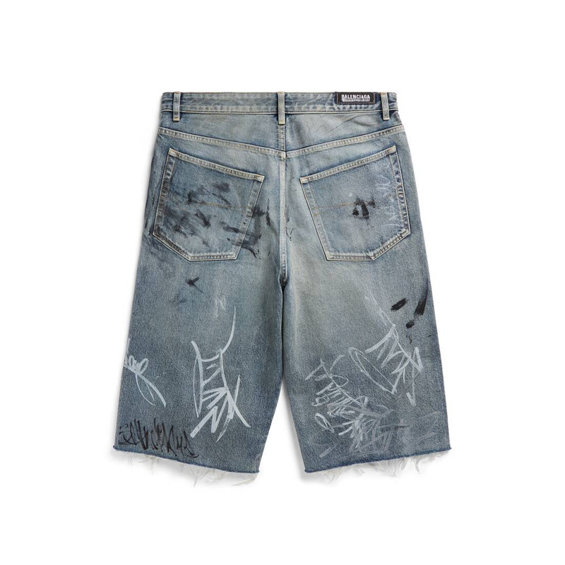 BALENCIAGA Men's Graffiti Baggy Shorts in Light Blue outlook