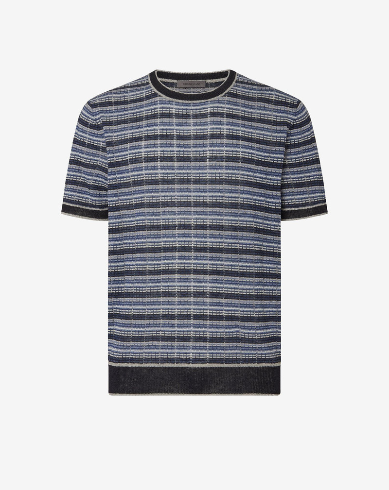 Blue crew neck linen and silk knitwear 1