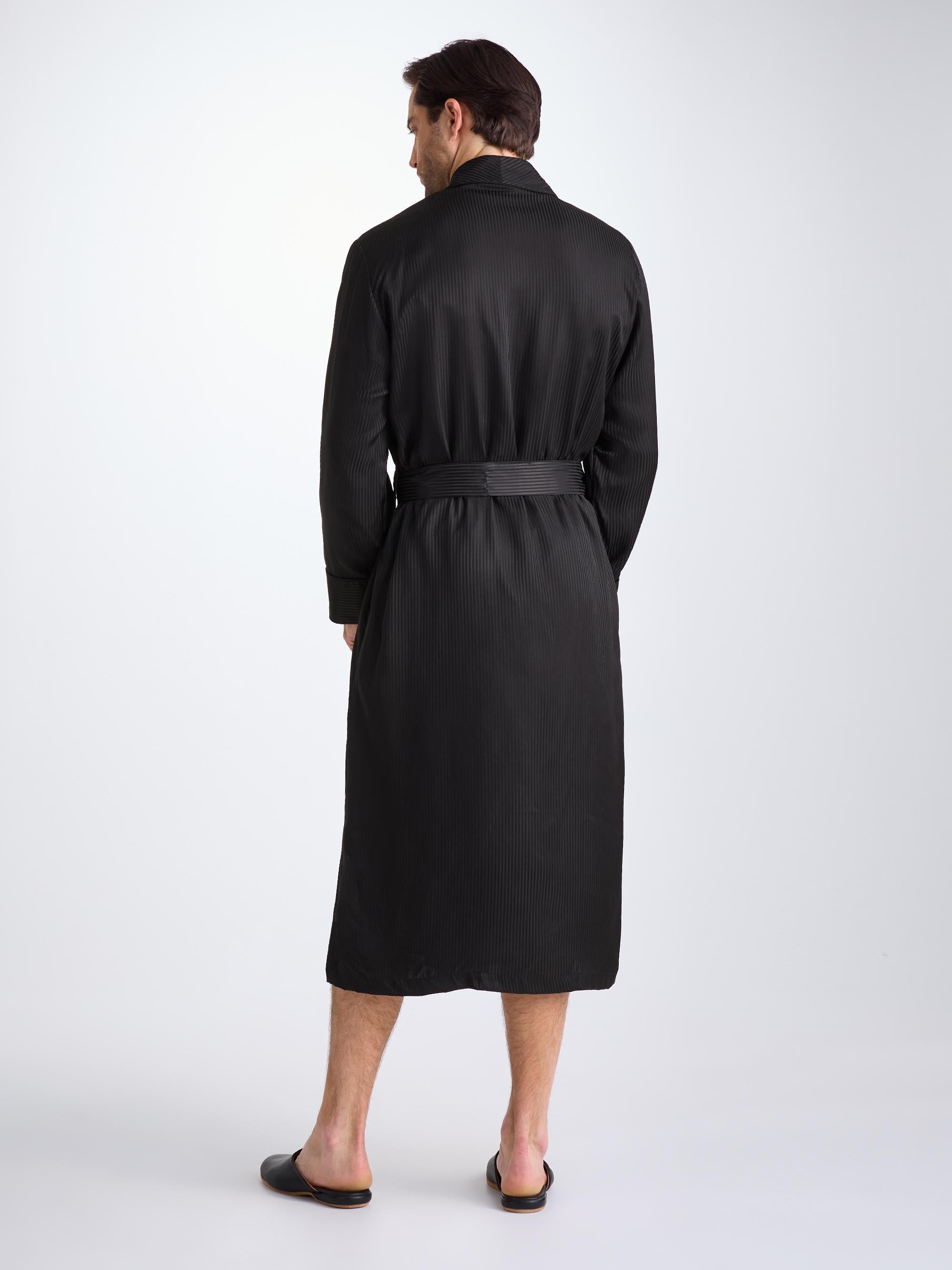 Men's Dressing Gown Woburn 8 Silk Satin Black - 4