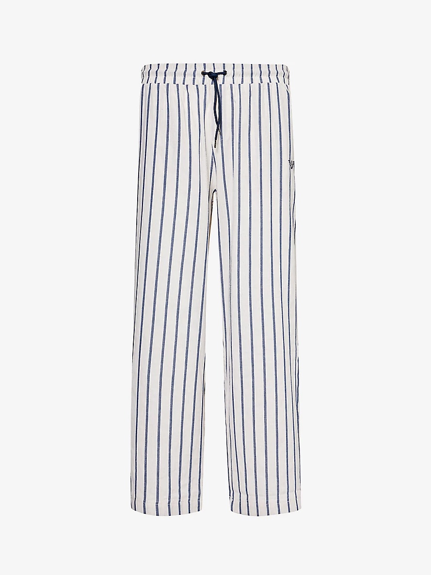 Stripe-print straight-leg cotton and linen-blend trousers - 1