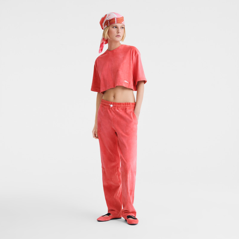 Longchamp Leather straight pants Blush - Leather outlook