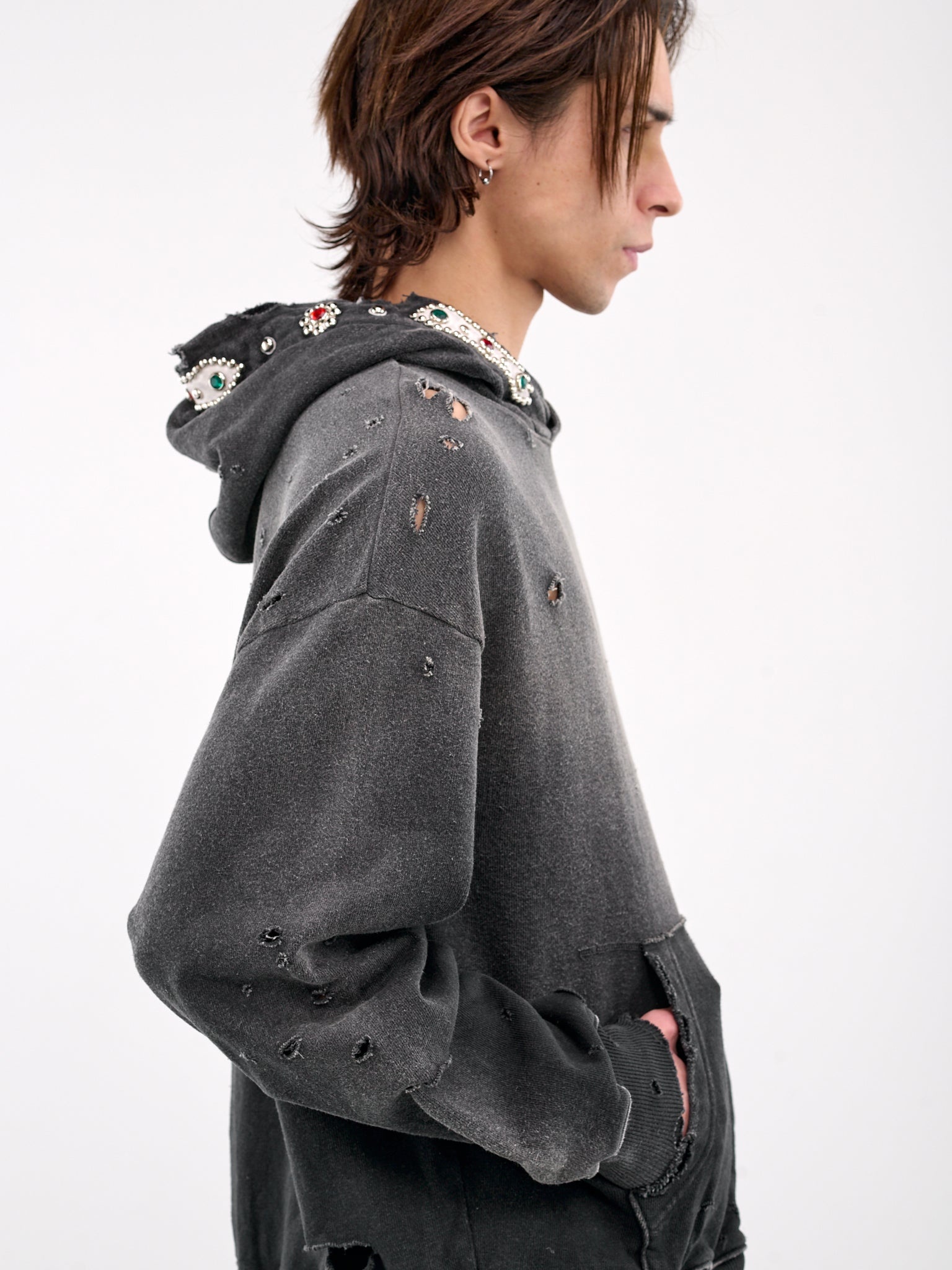 Kapital Studs Thriller Distressed Hoodie | hlorenzo | REVERSIBLE