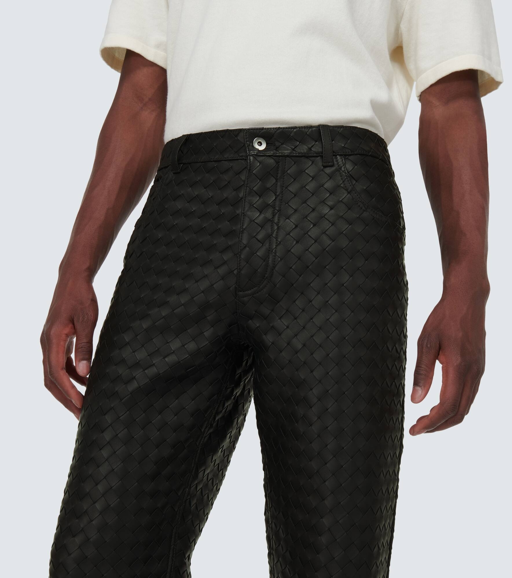 Intrecciato leather straight pants - 5