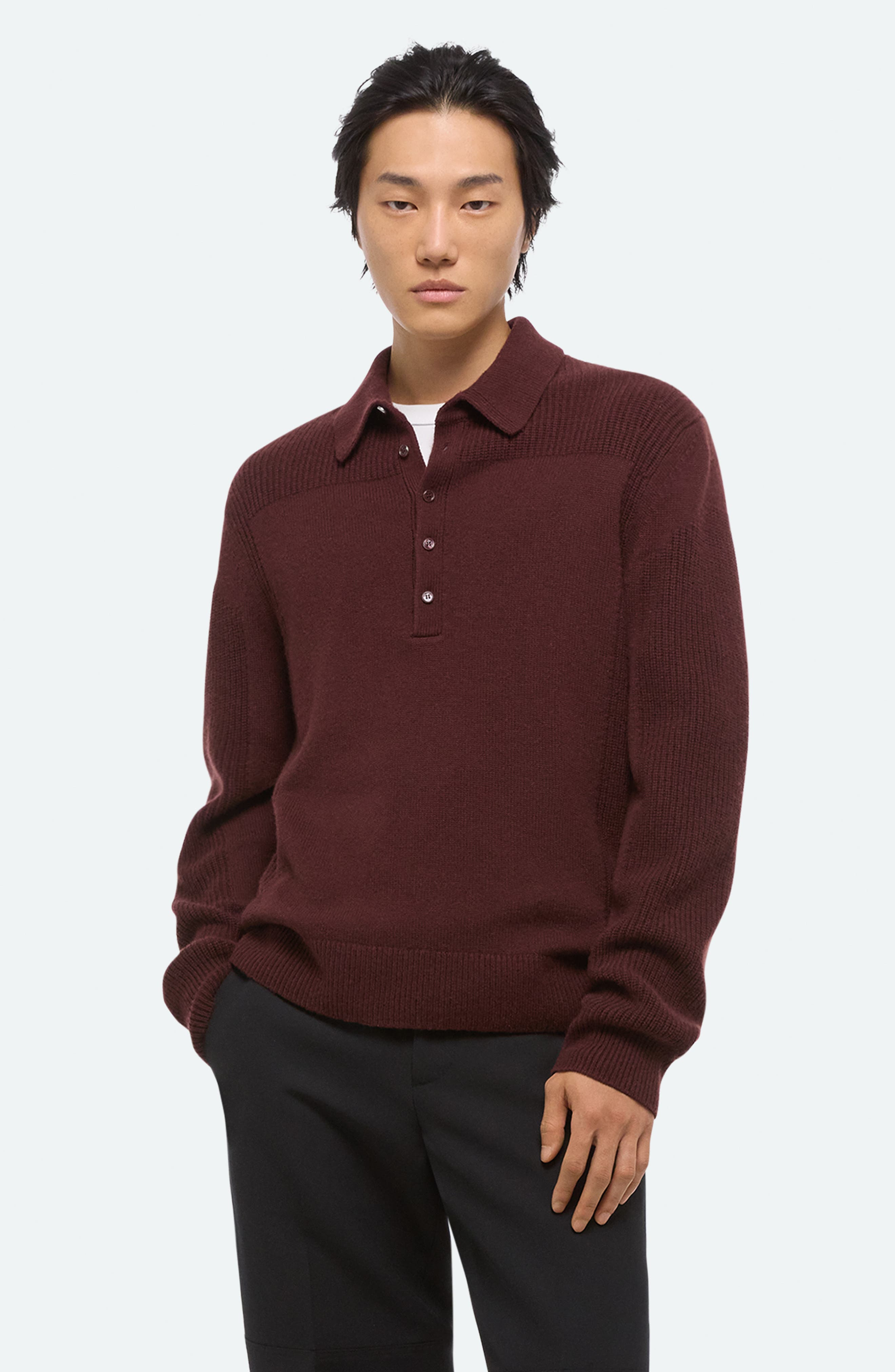 Helmut Lang Block Polo Sweater in Dark Burgundy - 7