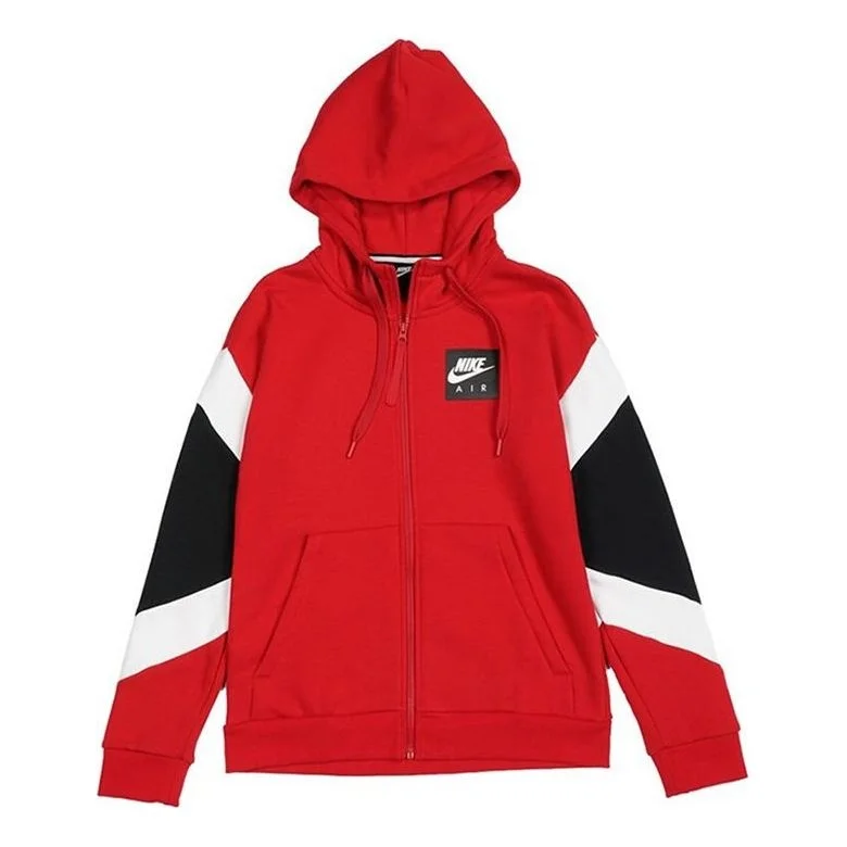 Nike Air Hood Fz Flc Logo Printing Contrasting Colors Sports hooded Fleece Lined Jacket Red CD9223-6 - 1