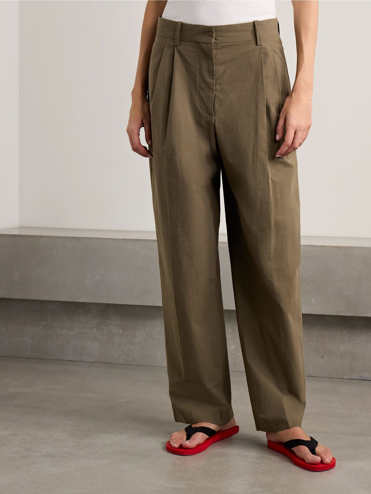 Lilas pleated cotton tapered pants Green - 3