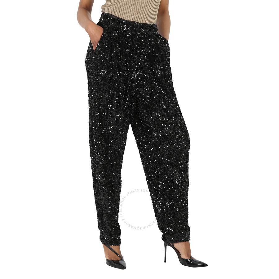 Rotate Ladies Black Sequin High-Waisted Trousers, Brand Size 36 (US Size 2) - 3
