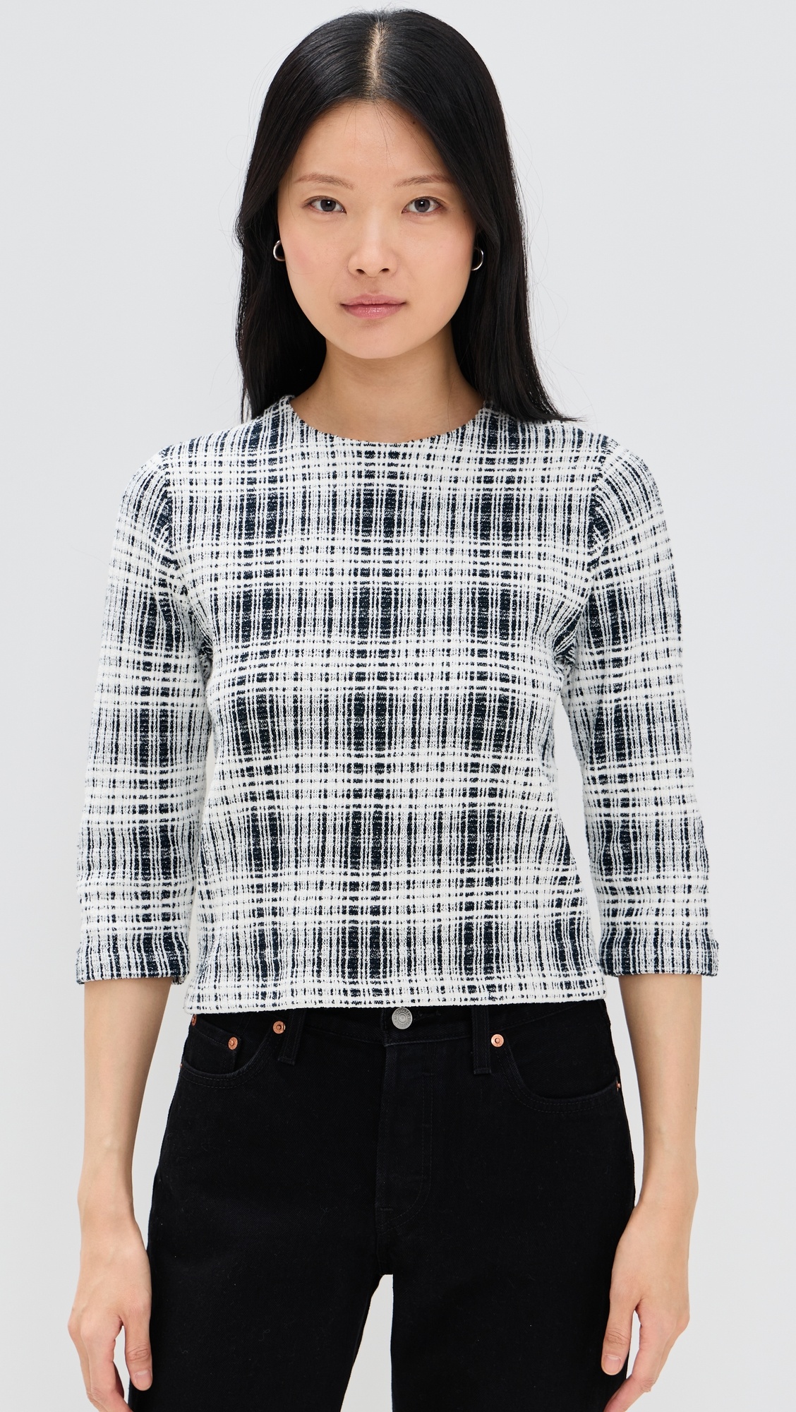 Boucle Plaid Elbow Sleeve Sweater - 6