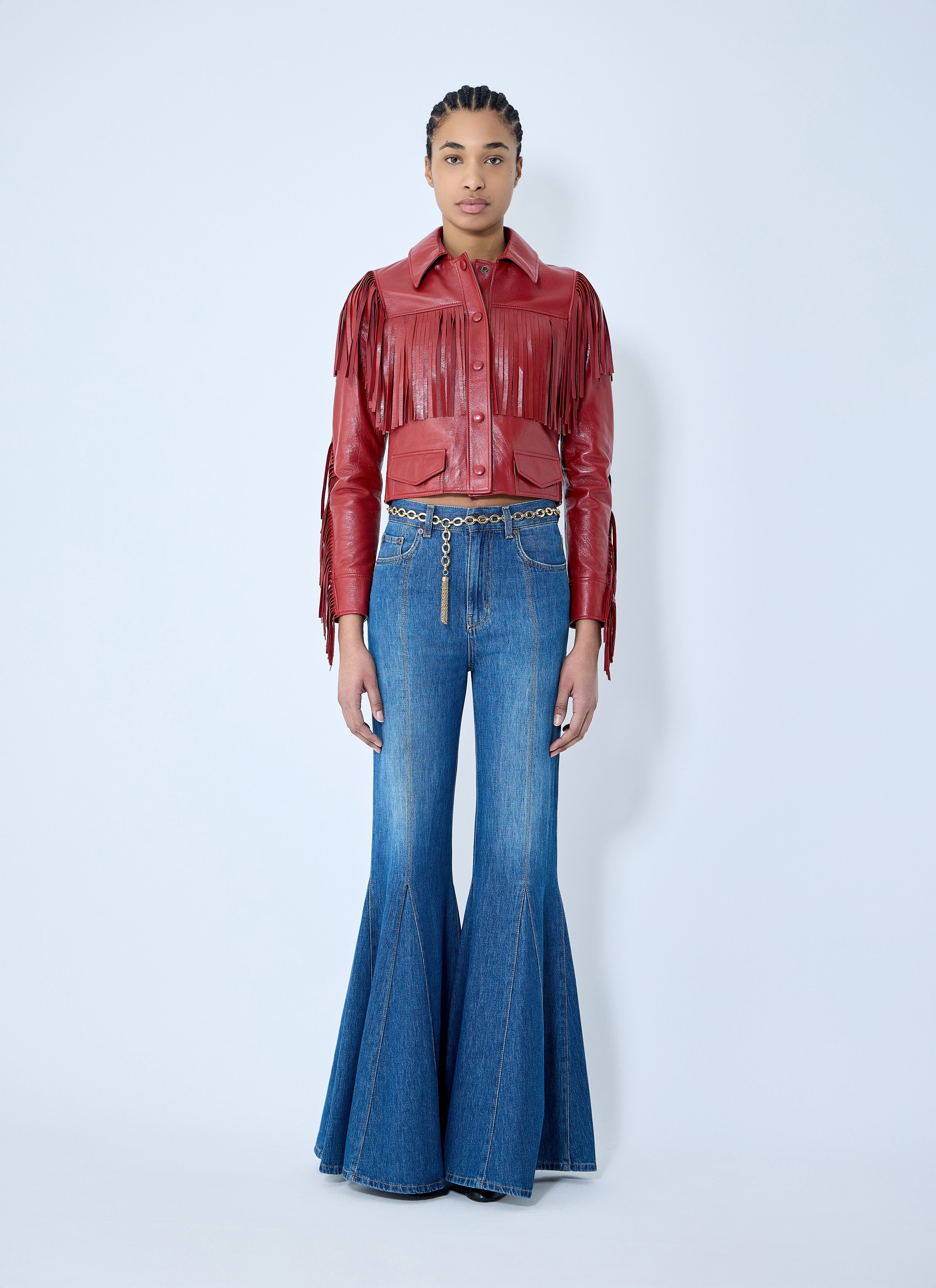 Chloe フリンジ ボタンアップ ジャケット CH25SCV13206 640 Chloé Fringed Leather Jacket | lncc | REVERSIBLE