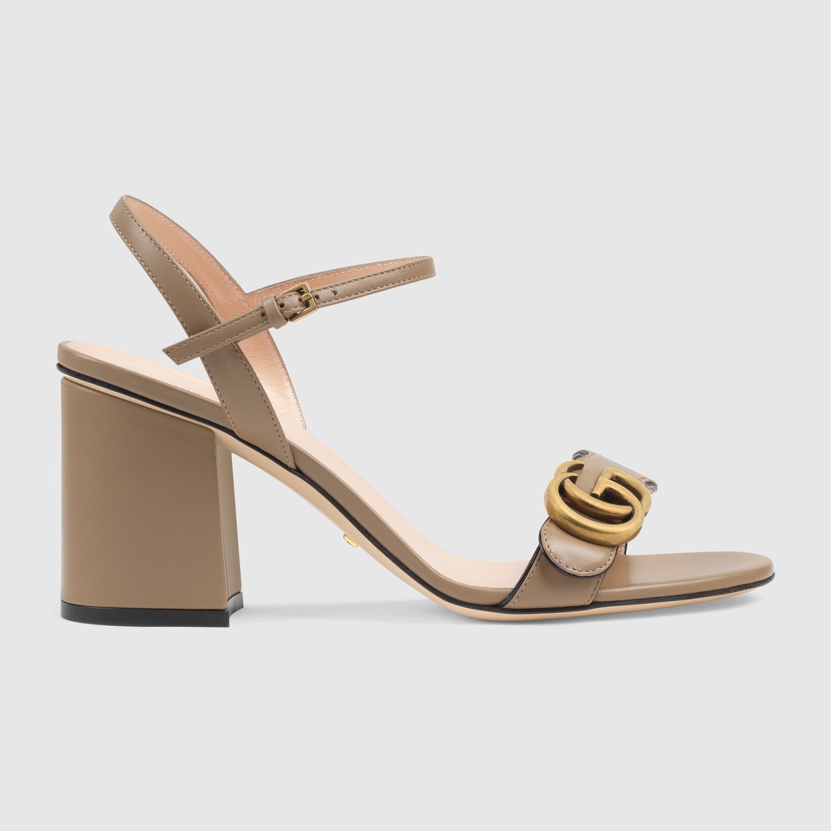 Leather mid-heel sandal with Double G - 1