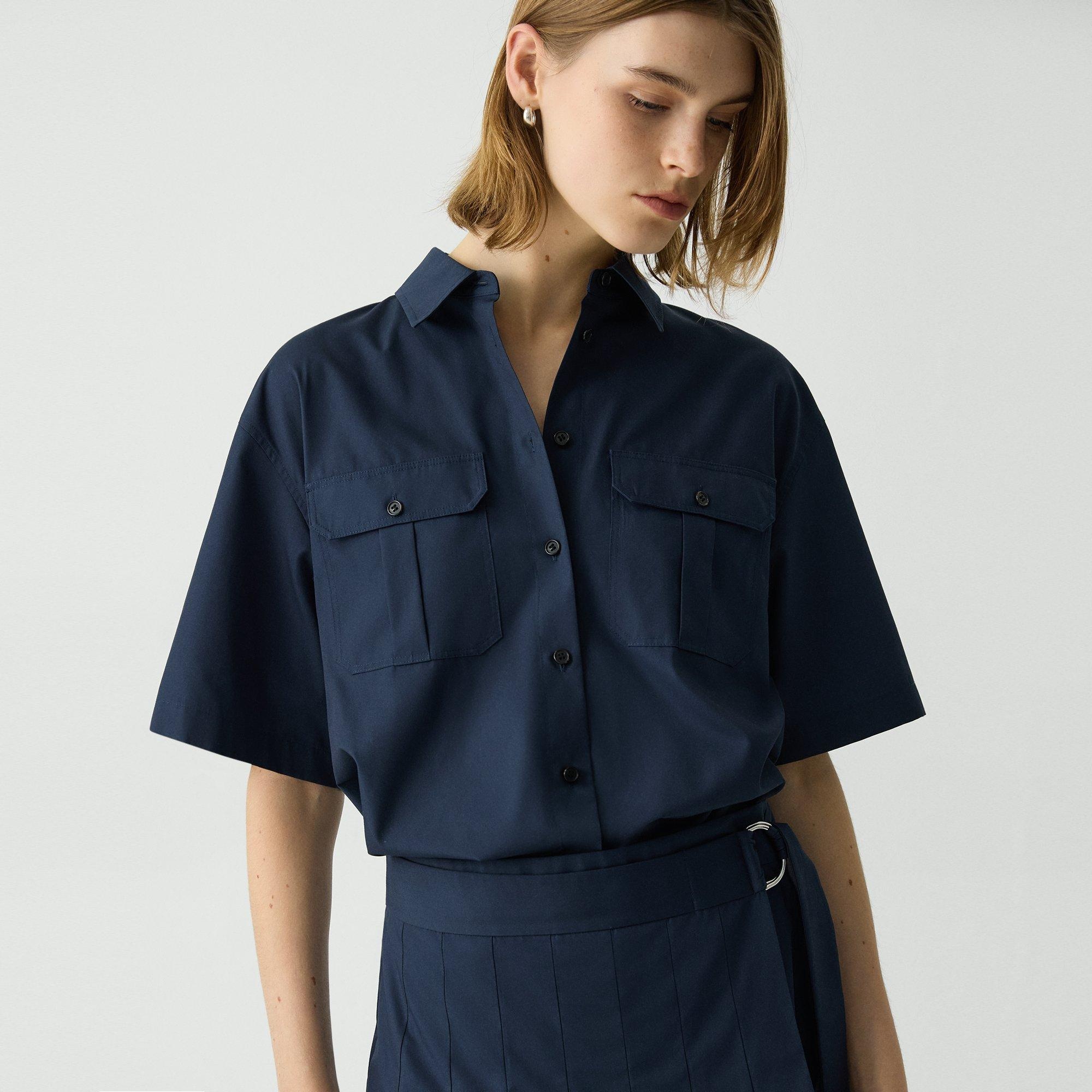 Pleated Wrap Dress in Sleek Poplin - 5