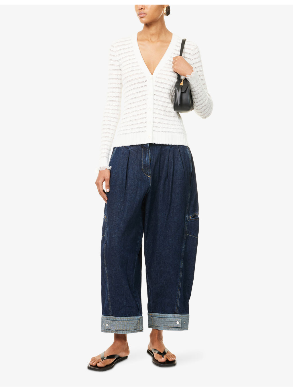 V-Neck Ribbed Knitted Cardigan - 2