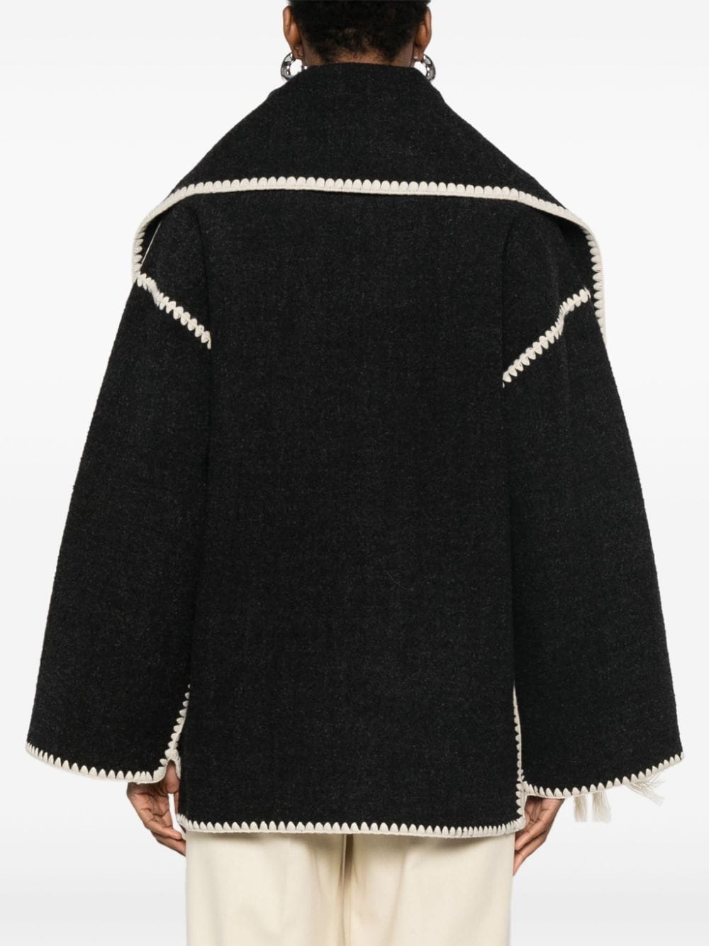 attached-scarf jacket - 4