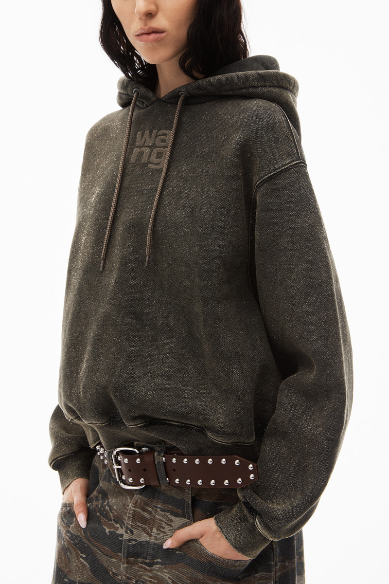 puff logo hoodie in glitter terry 3