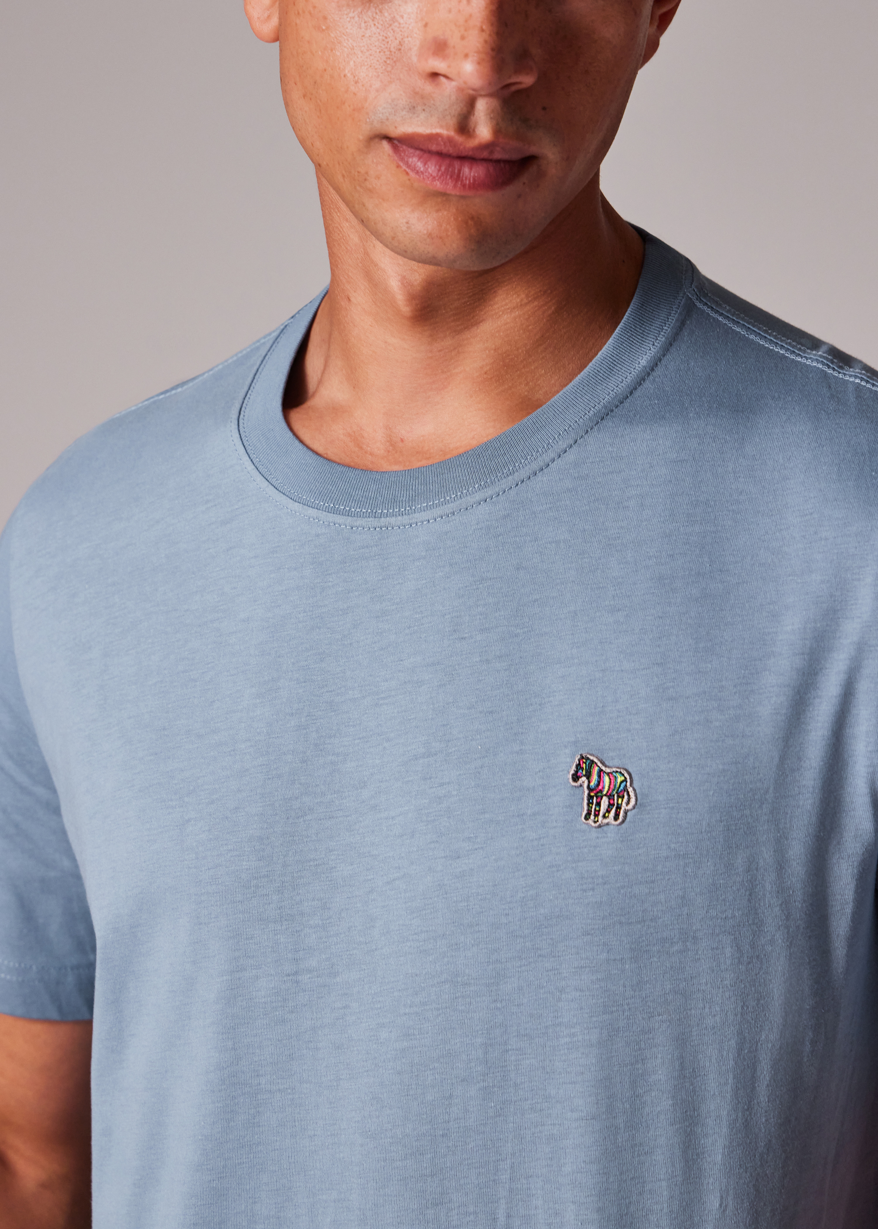 Pale Indigo Organic Cotton Zebra Logo T-Shirt - 5