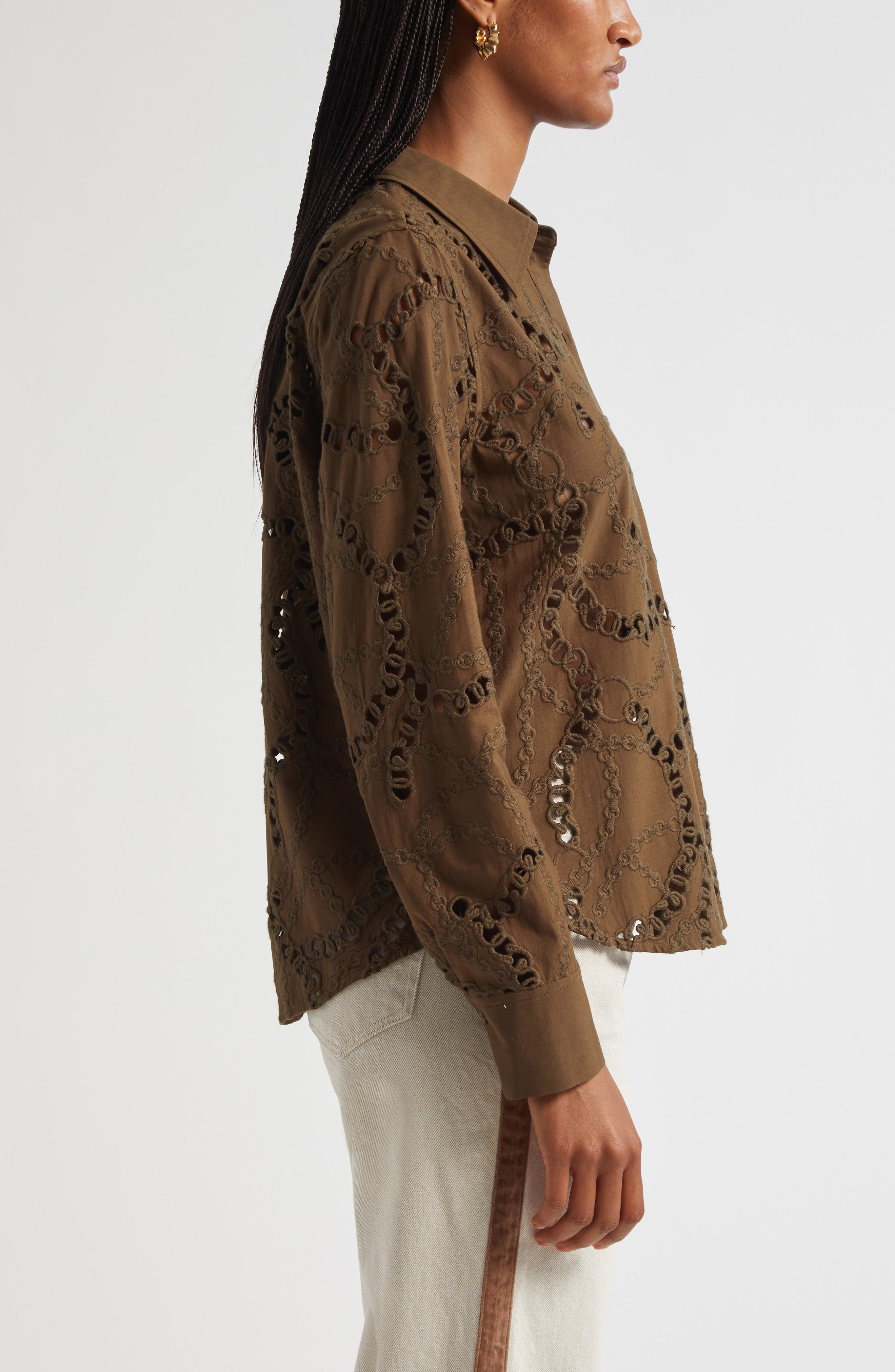 L'AGENCE Ellery Eyelet Cotton Blend Top in Pine at Nordstrom - 4