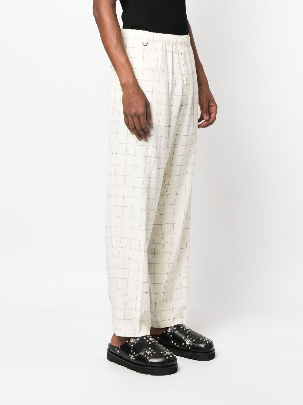 windowpane-print wide-leg trousers - 3