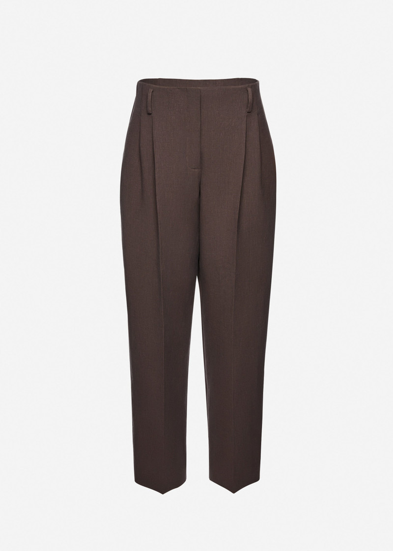 Tapered linen trousers in brown 1
