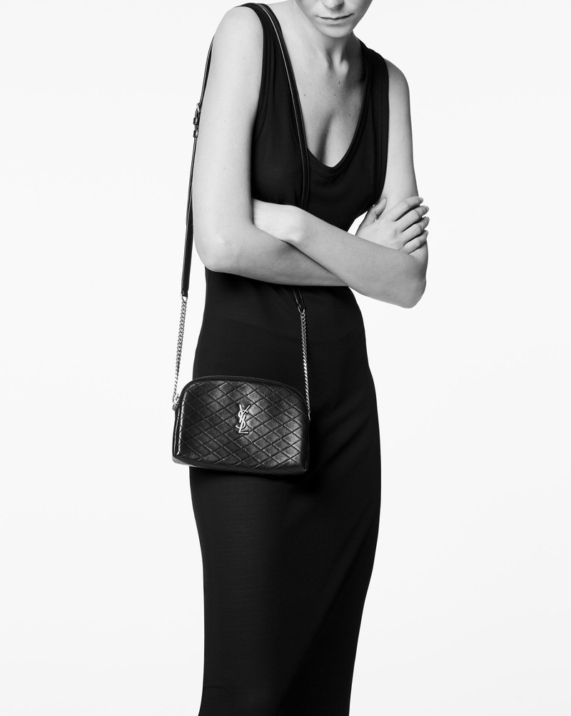 SAINT LAURENT gaby zipped pouch in quilted patent leather outlook