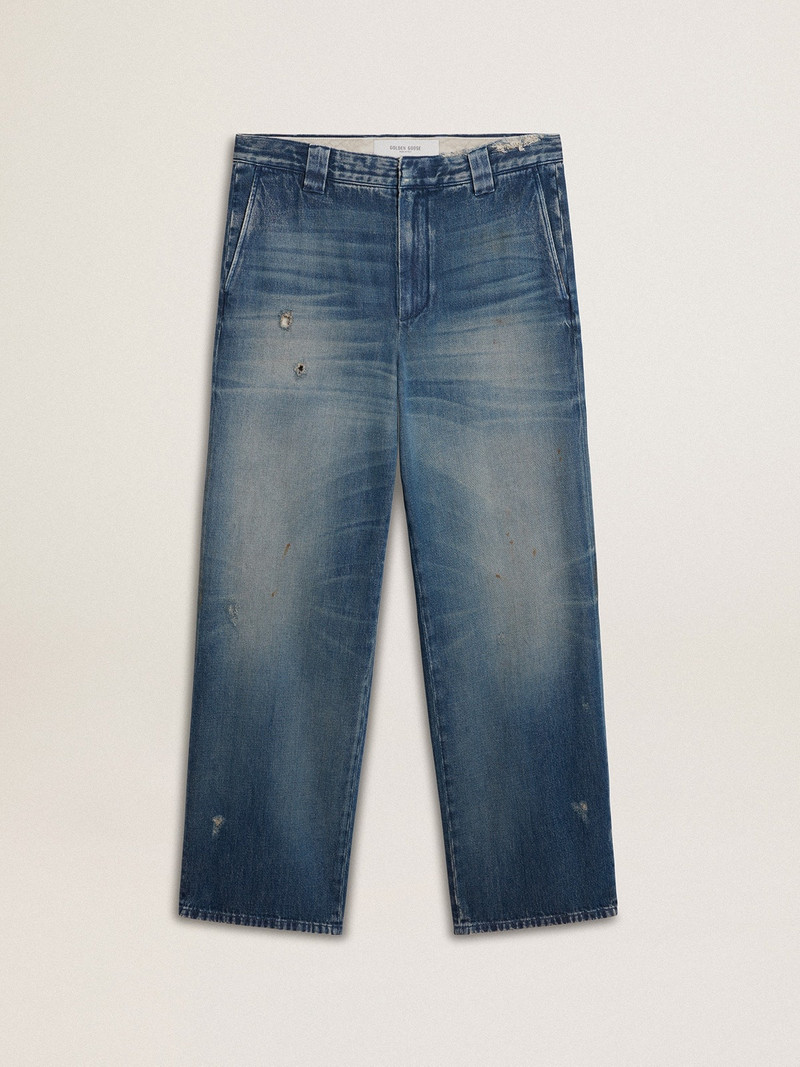 Men's denim chinos with distressed details 1