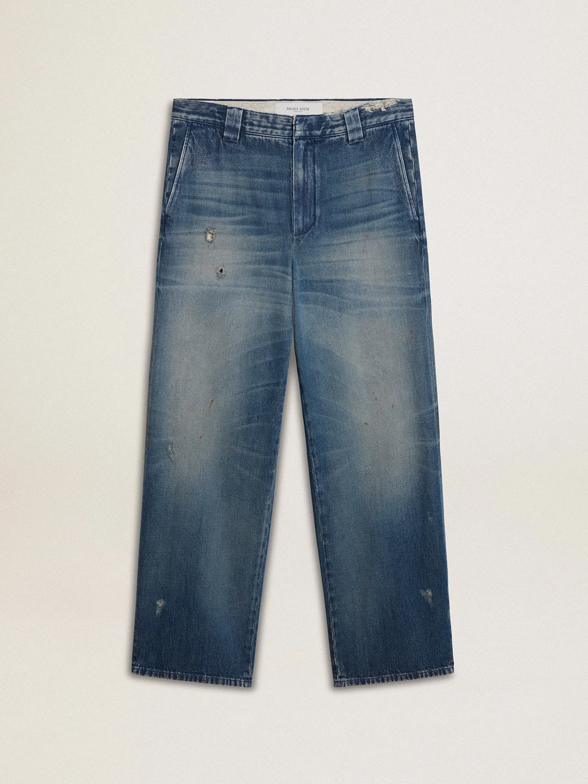 Men's denim chinos with distressed details - 1