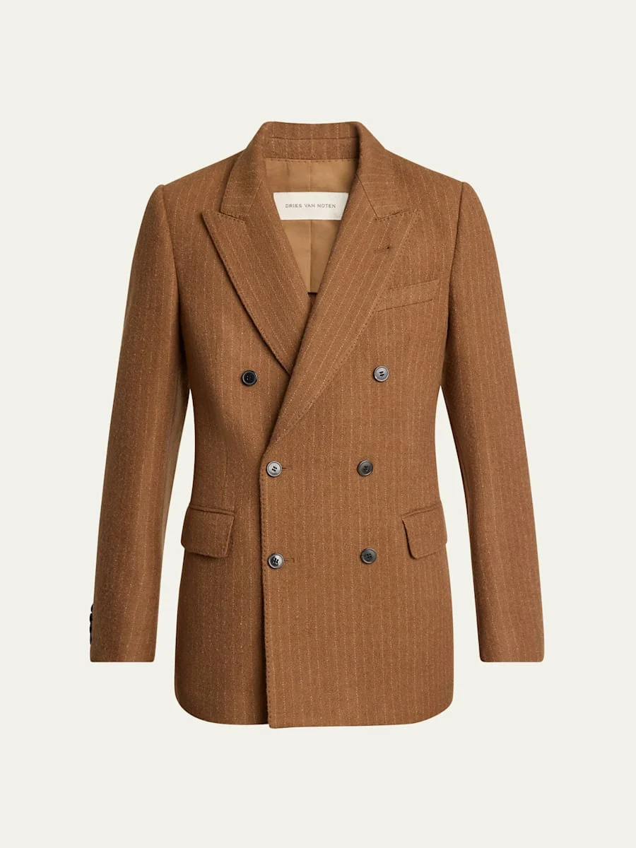 Men's Worsted Wool Twill Double-Breasted Blazer - 1