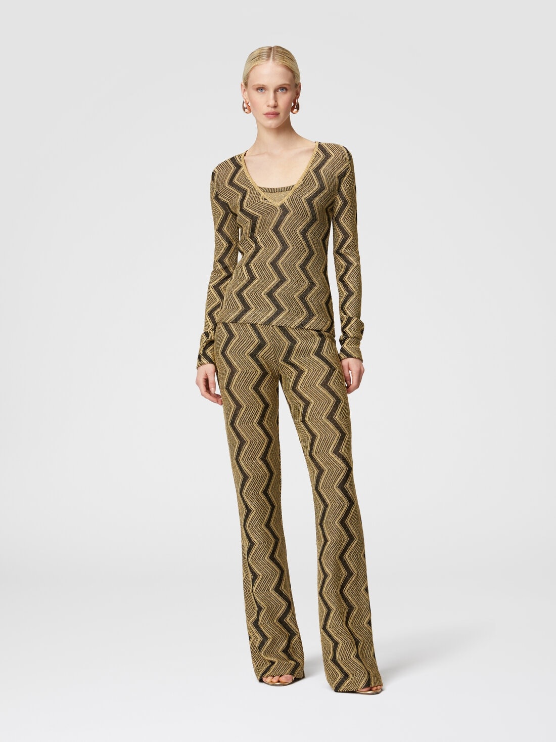 Flare trousers in zig zag lamé viscose - 2