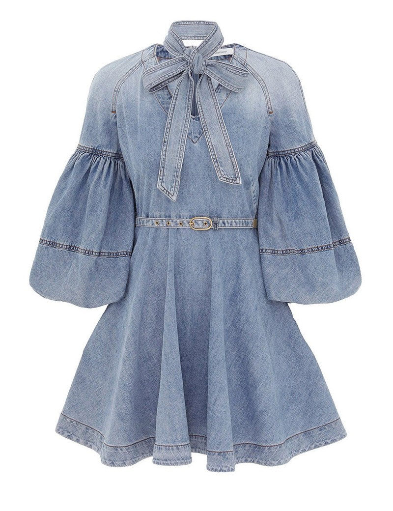 TIE NECK DENIM MINI - 1