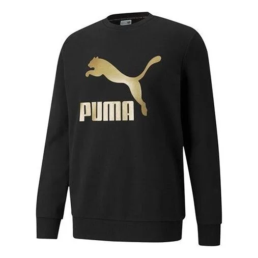 PUMA Classics Logo Crew Bronzing Large Logo Sports Round Neck Pullover Black 531367-51 - 1