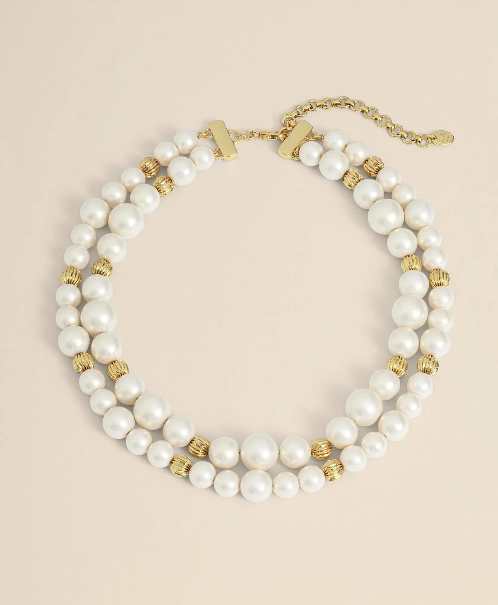 Double Strand Gold-Tone Faux-Pearl Necklace - 1