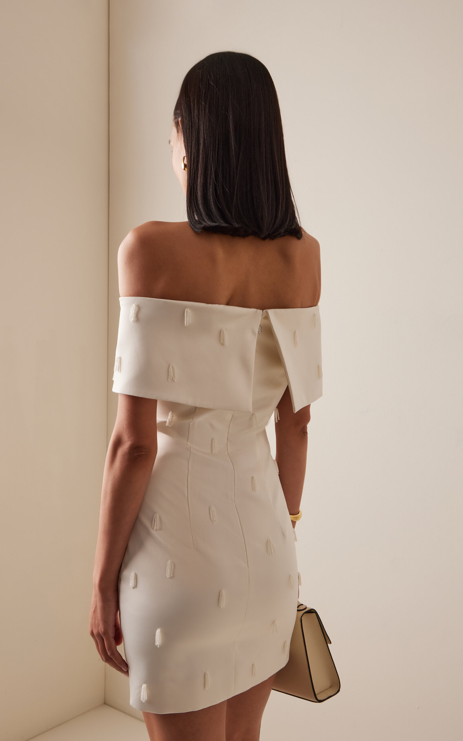 Beaded Satin Mini Dress ivory - 4