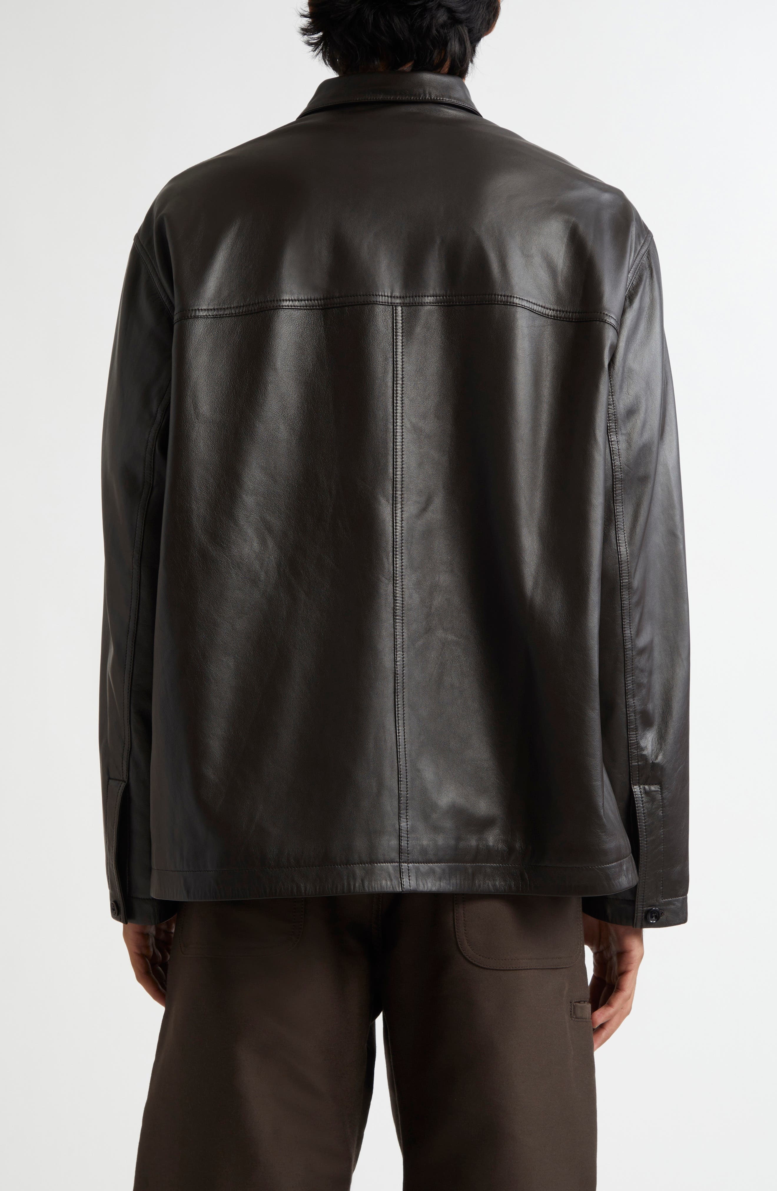 Lemaire Stand Collar Leather Shirt Jacket in Dark Espresso Br507 at Nordstrom - 3