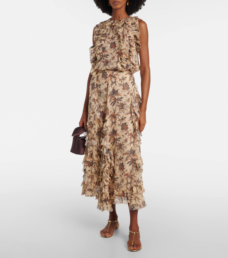 ULLA JOHNSON Adele printed silk-blend chiffon midi skirt outlook