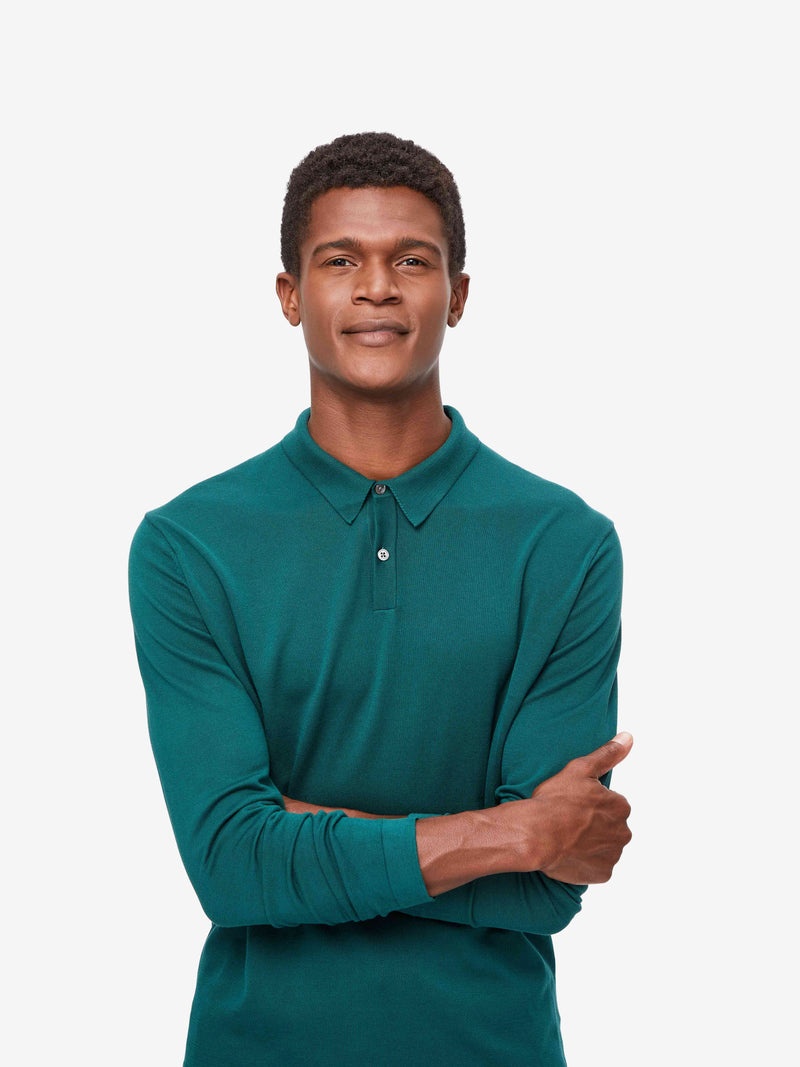 Men's Long Sleeve Polo Shirt Jacob Sea Island Cotton Green - 5