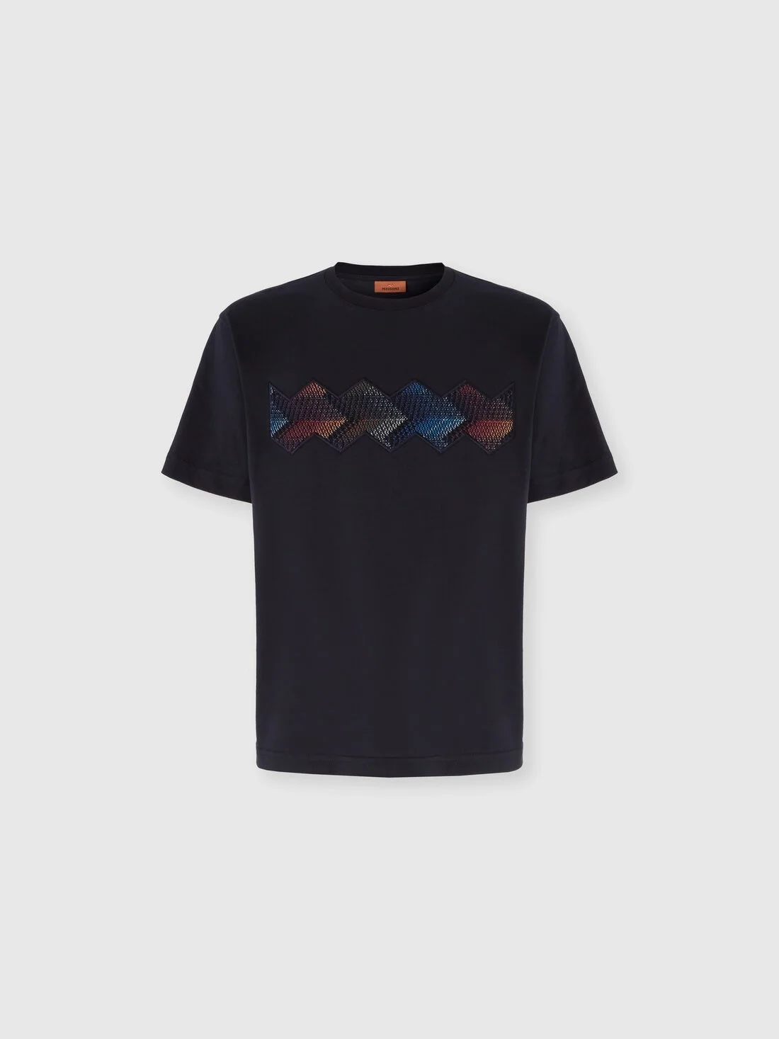 Cotton crewneck T-shirt with gradient zig zag insert - 1