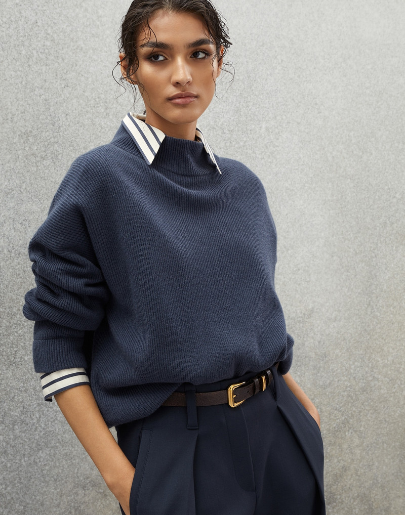 Cashmere English rib mock neck sweater with monili 4