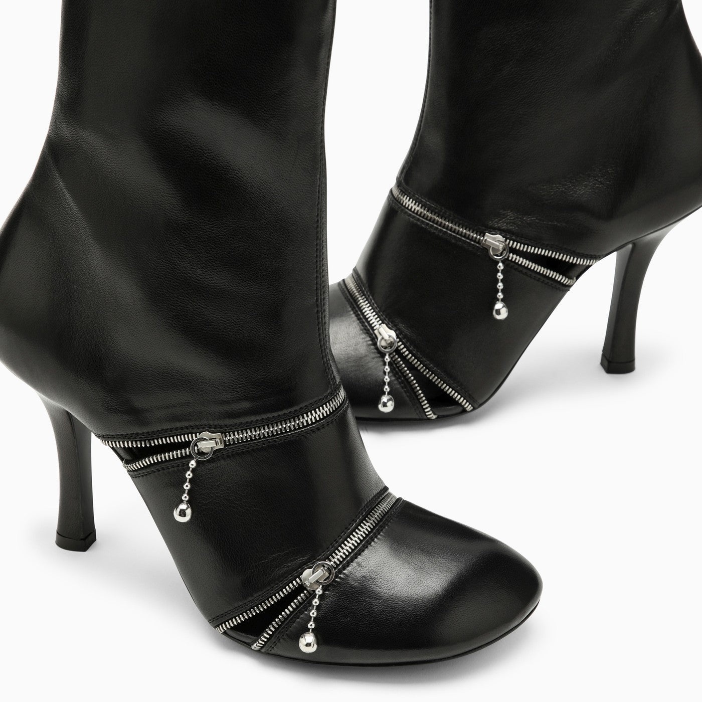 Burberry Black Leather Peep Boot With Zips - 5