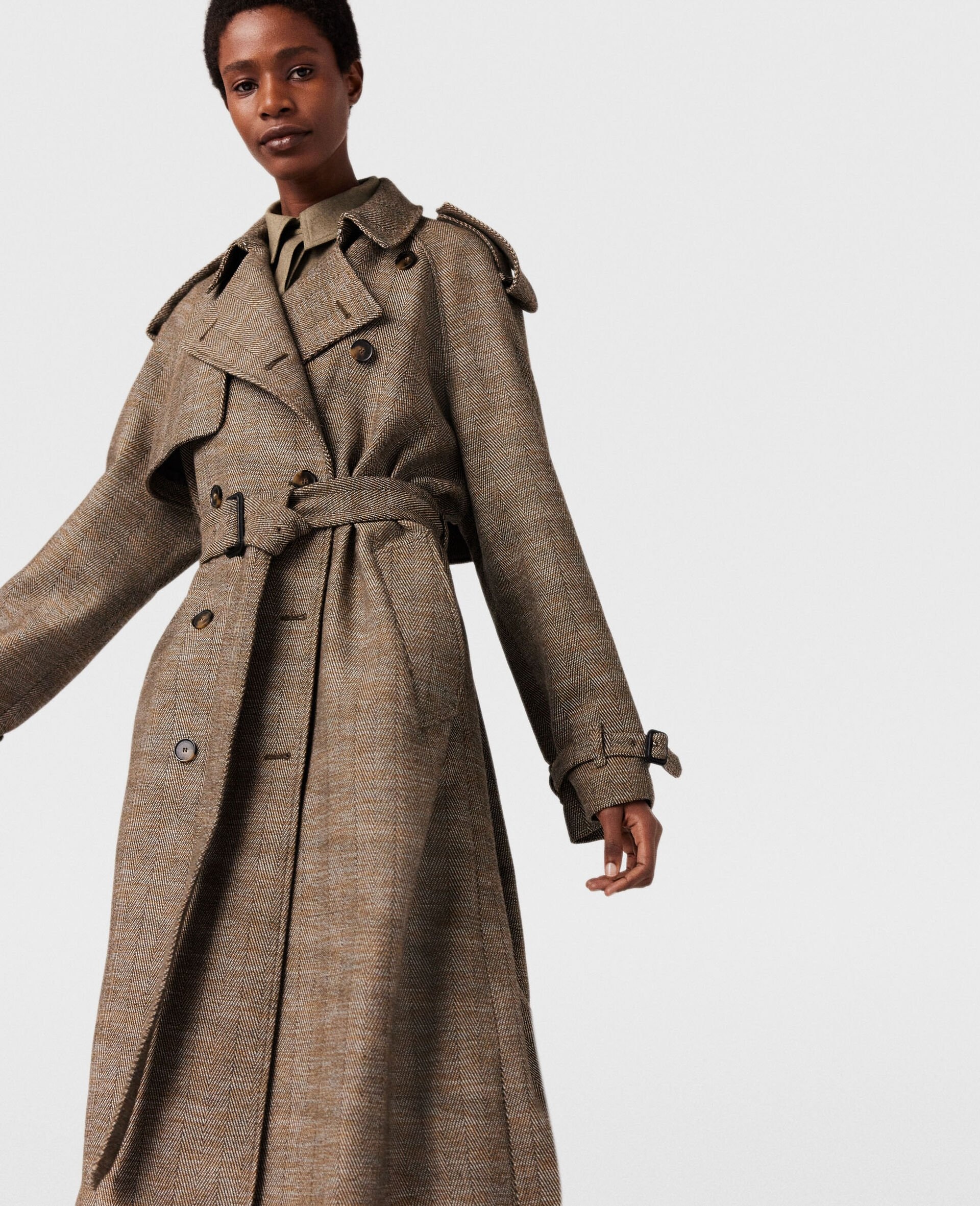 Belted Check Trench Coat - 4