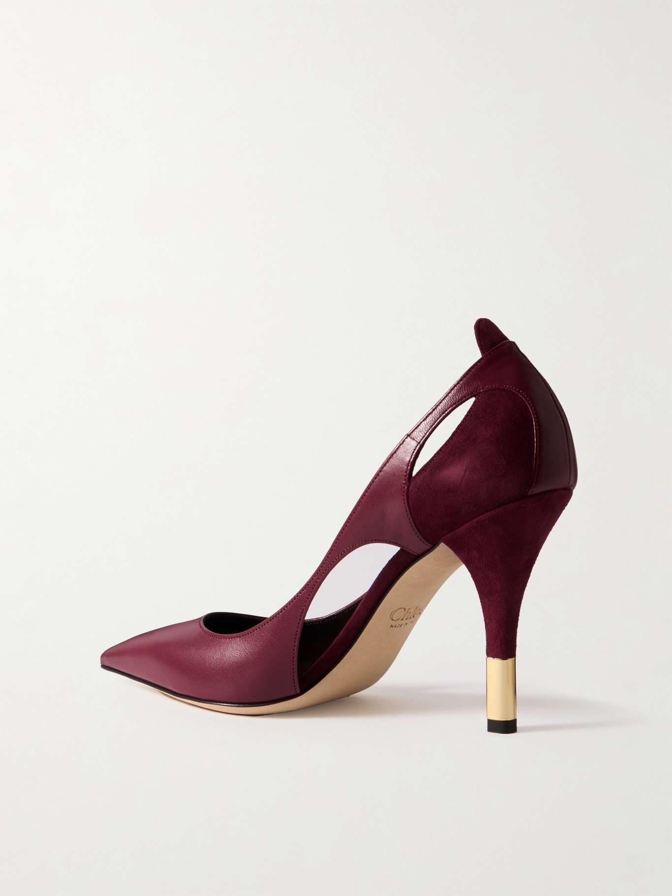 Saada cutout suede-trimmed leather pumps - 3