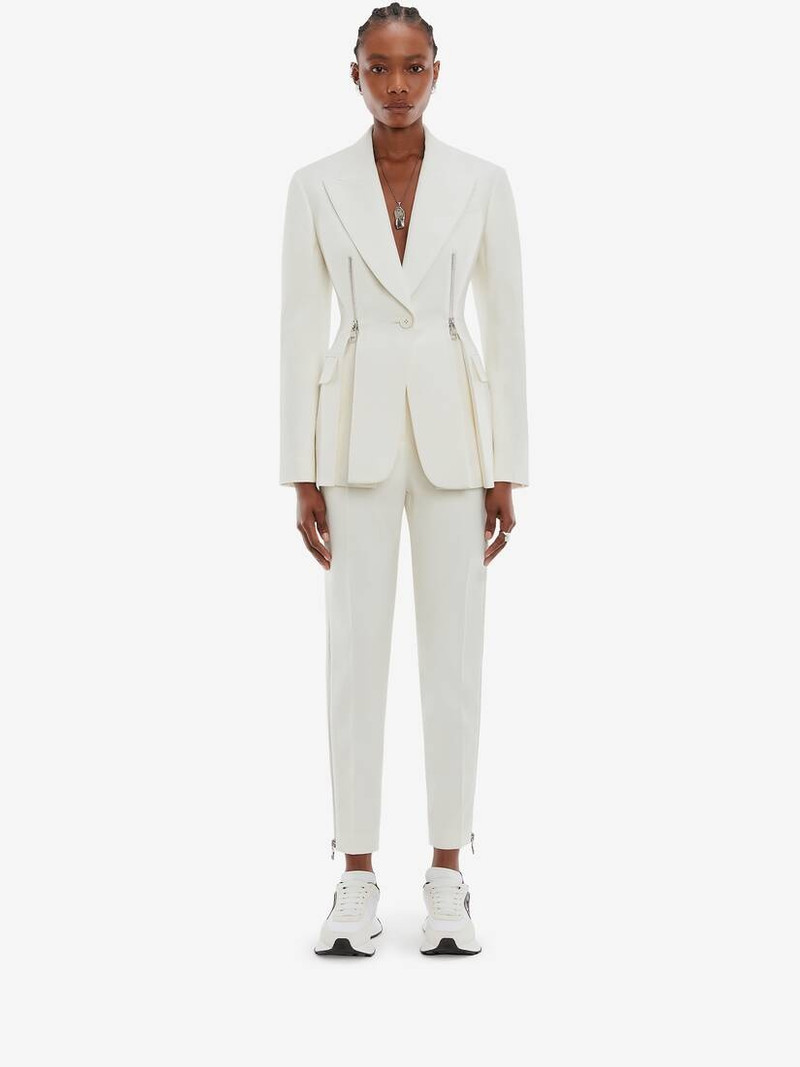 Alexander McQueen Wool Zip Trouser in Bone outlook