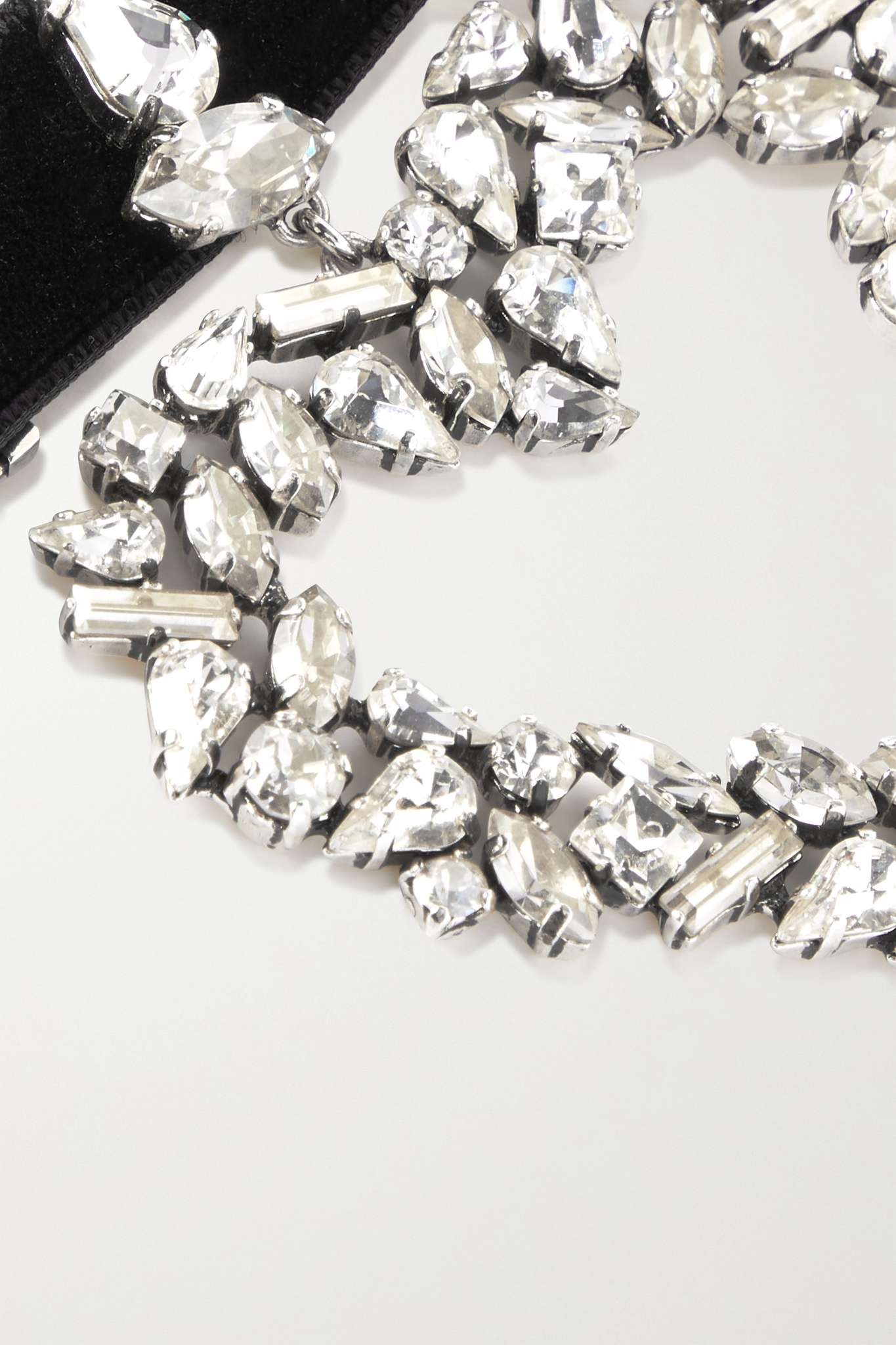 Oversized velvet, silver-tone and crystal choker - 4