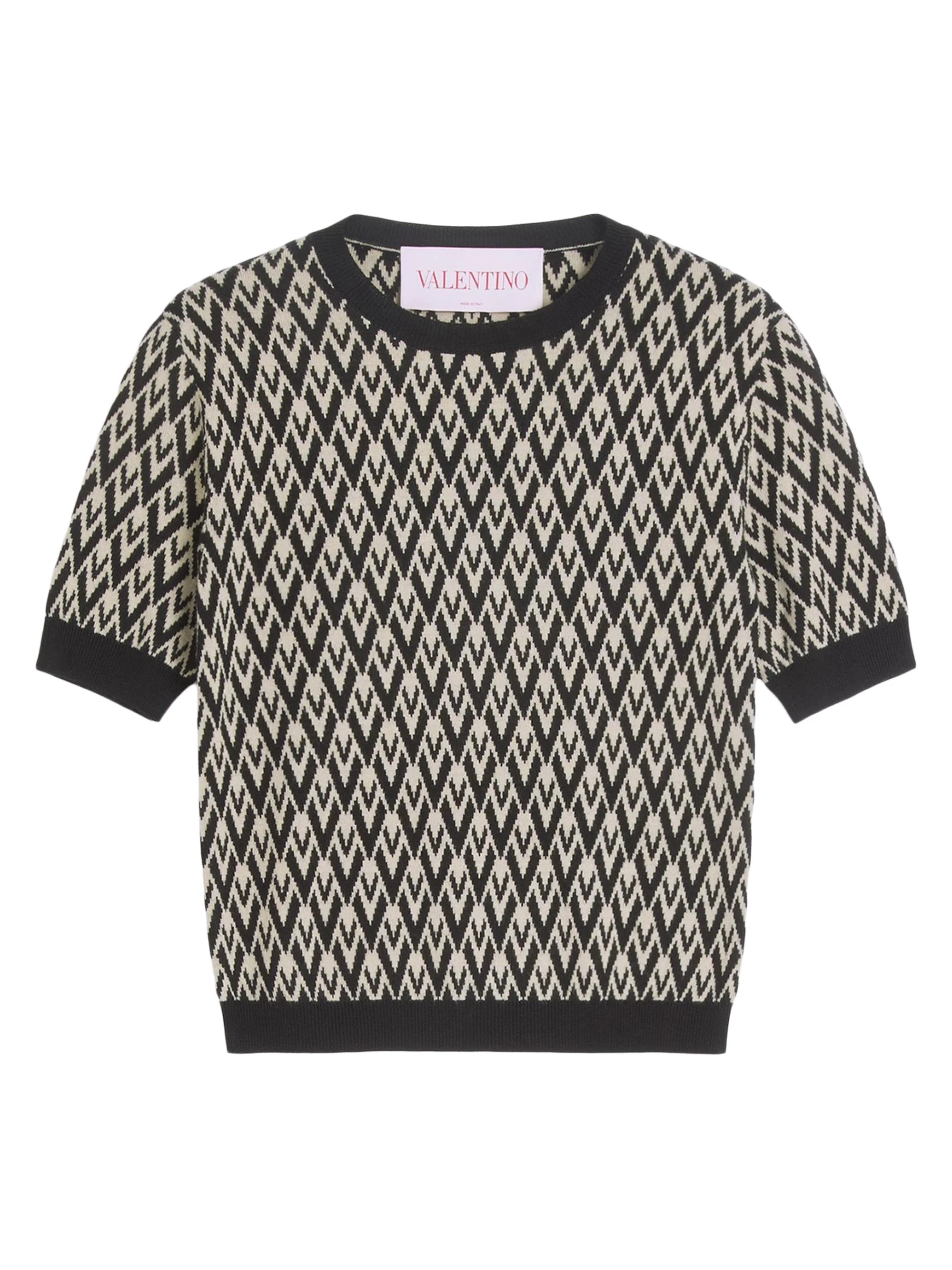 Women's Toute La V Jacquard Wool Sweater - Ivory Black - 1