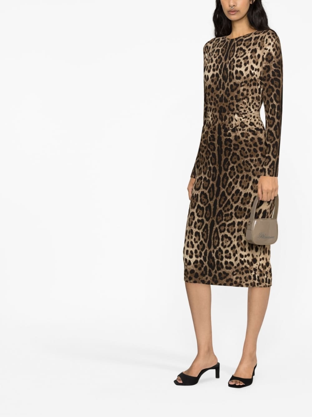 long-sleeve leopard-print dress - 3
