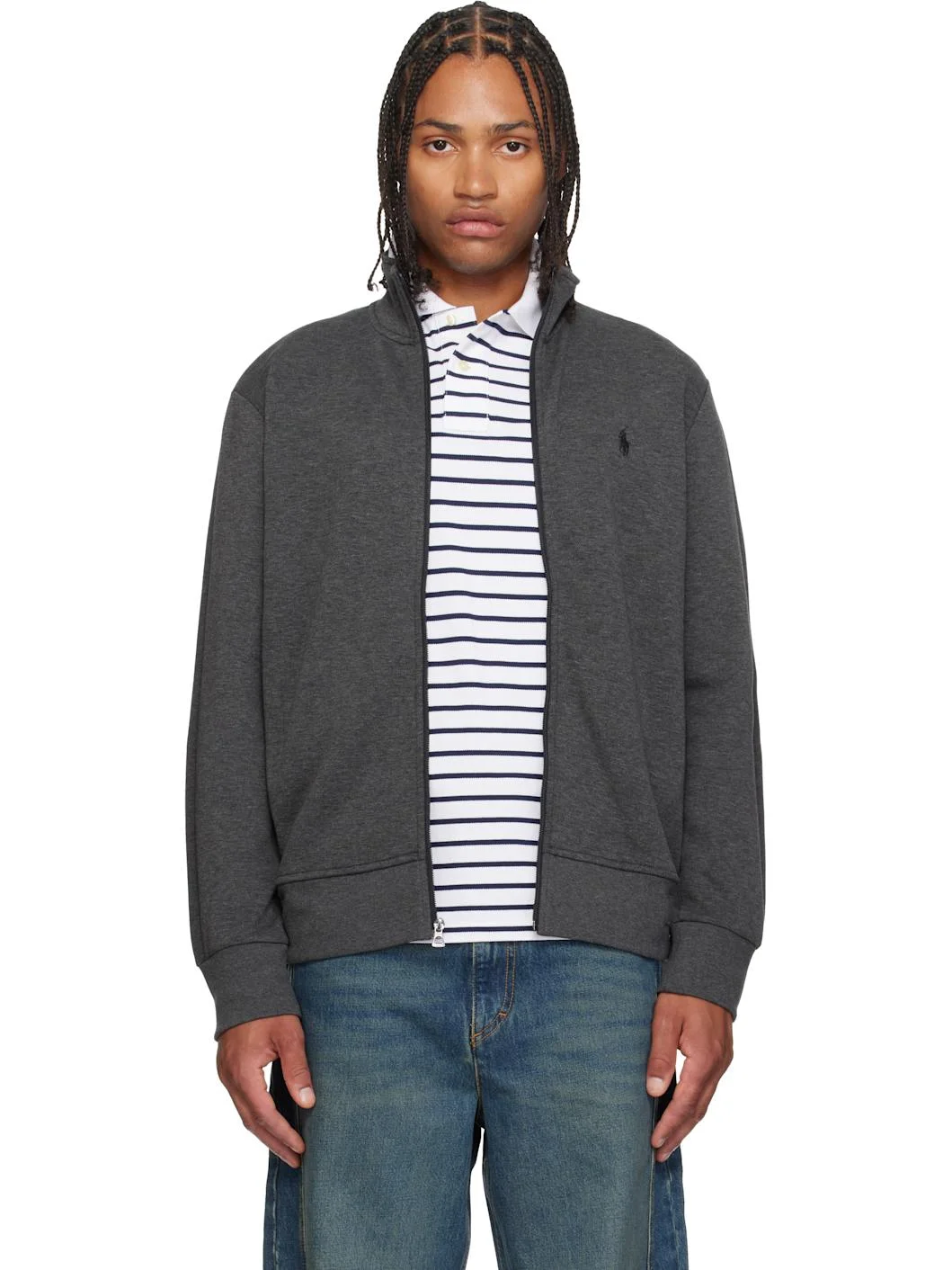 Gray Mock Neck Zip-Up Sweater - 1