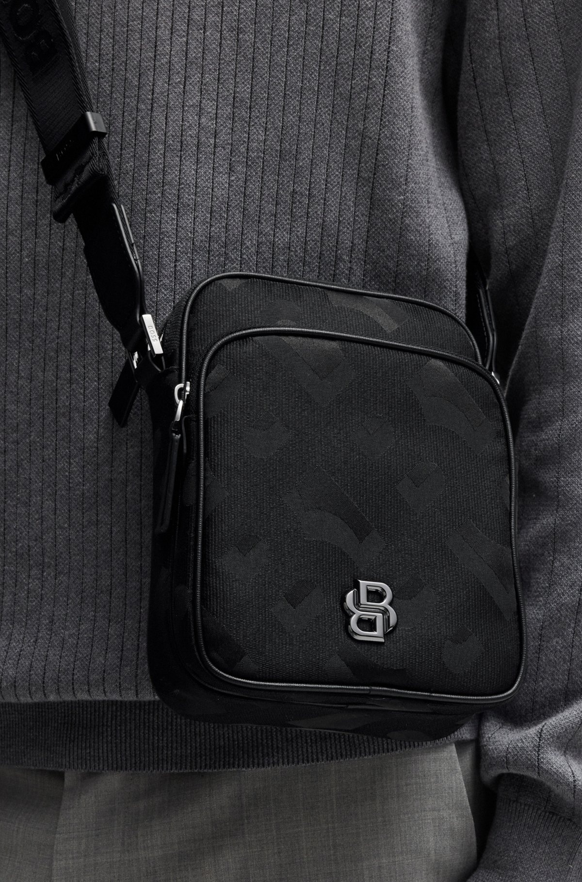 MONOGRAM-JACQUARD REPORTER BAG WITH DOUBLE B TRIM - 4