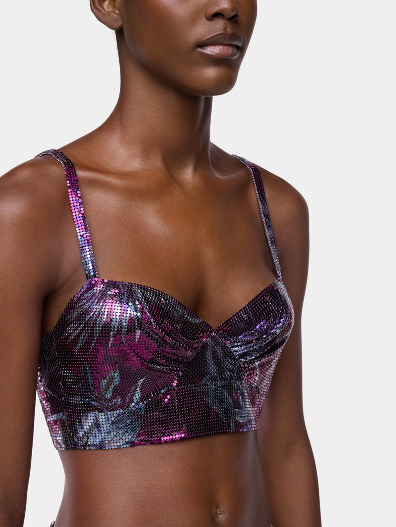 SLEEVELESS BRALETTE TOP IN PALM TREE-PRINTED MESH 5