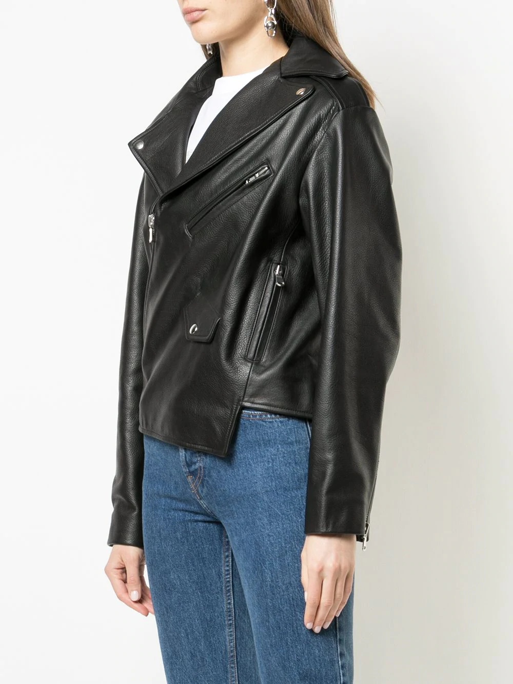 twisted leather biker jacket - 3